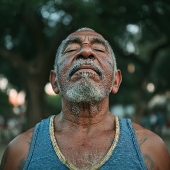 Instructor guiando clase de yoga para adultos mayores